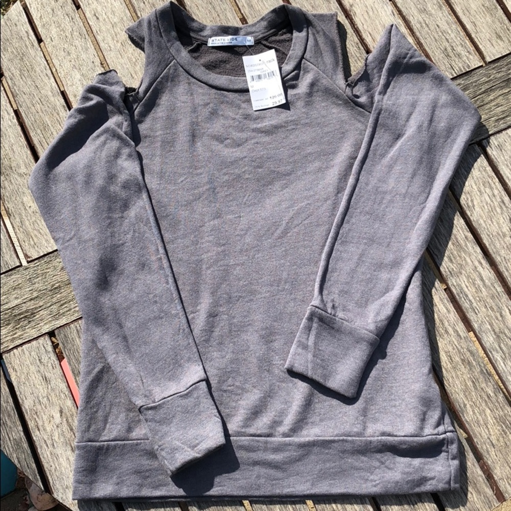 Grey shoulder cut out sweatshirt